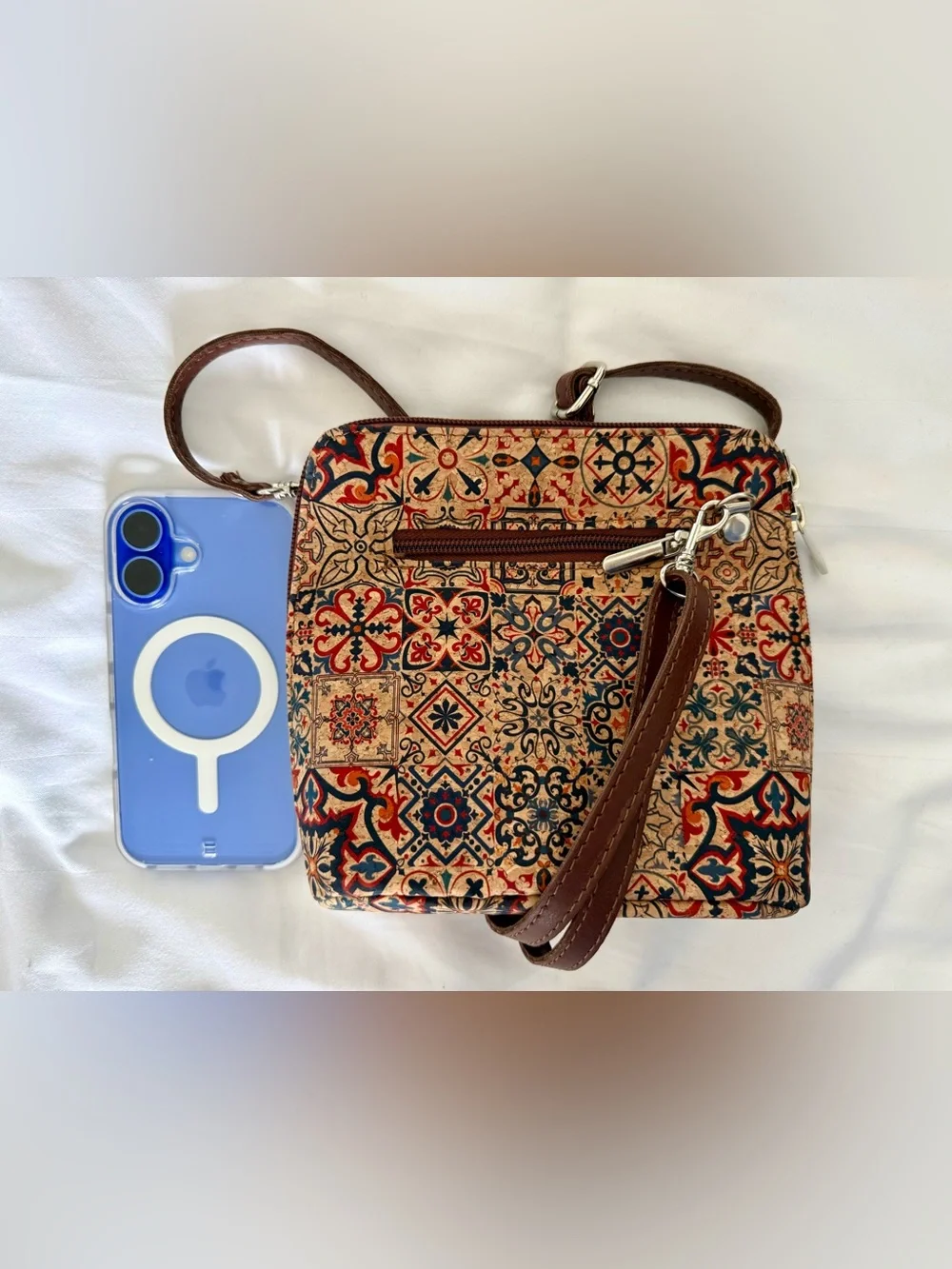NWOT European Natural Cork Mosaic Tile Crossbody Bag, purchased in Budapest.